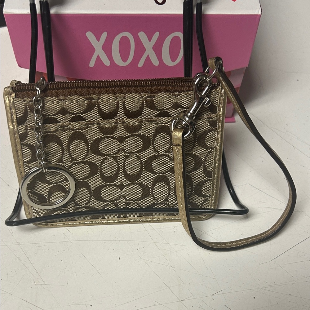 Coach Tan and Brown Signature Wristlet